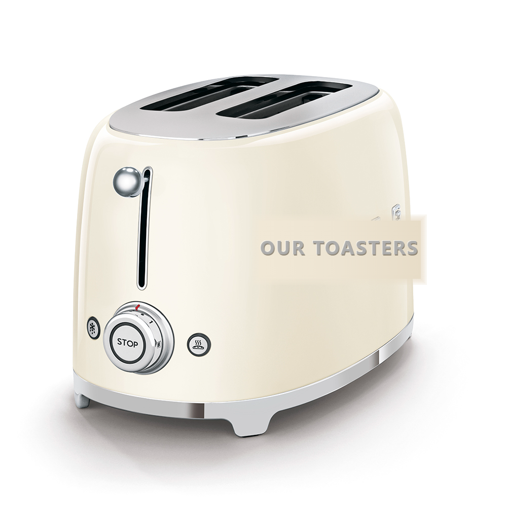 Cream-coloured toaster, three-quarter view